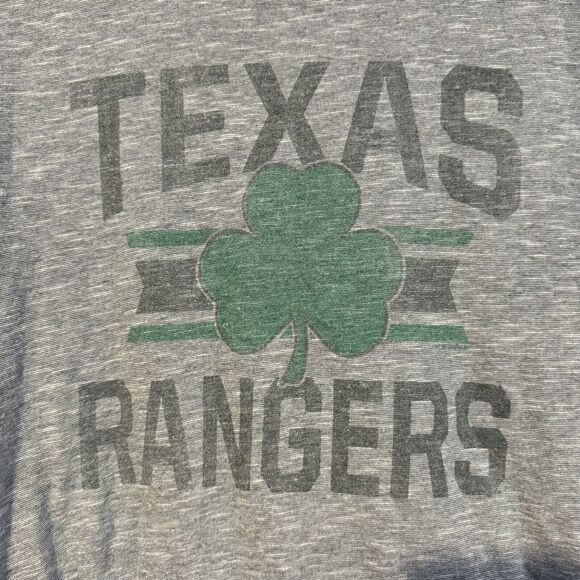 Texas Rangers Baseball Shamrock XL Short Sleeve T-Shirt Gray St Patrick’s Day 47 - Picture 2 of 6